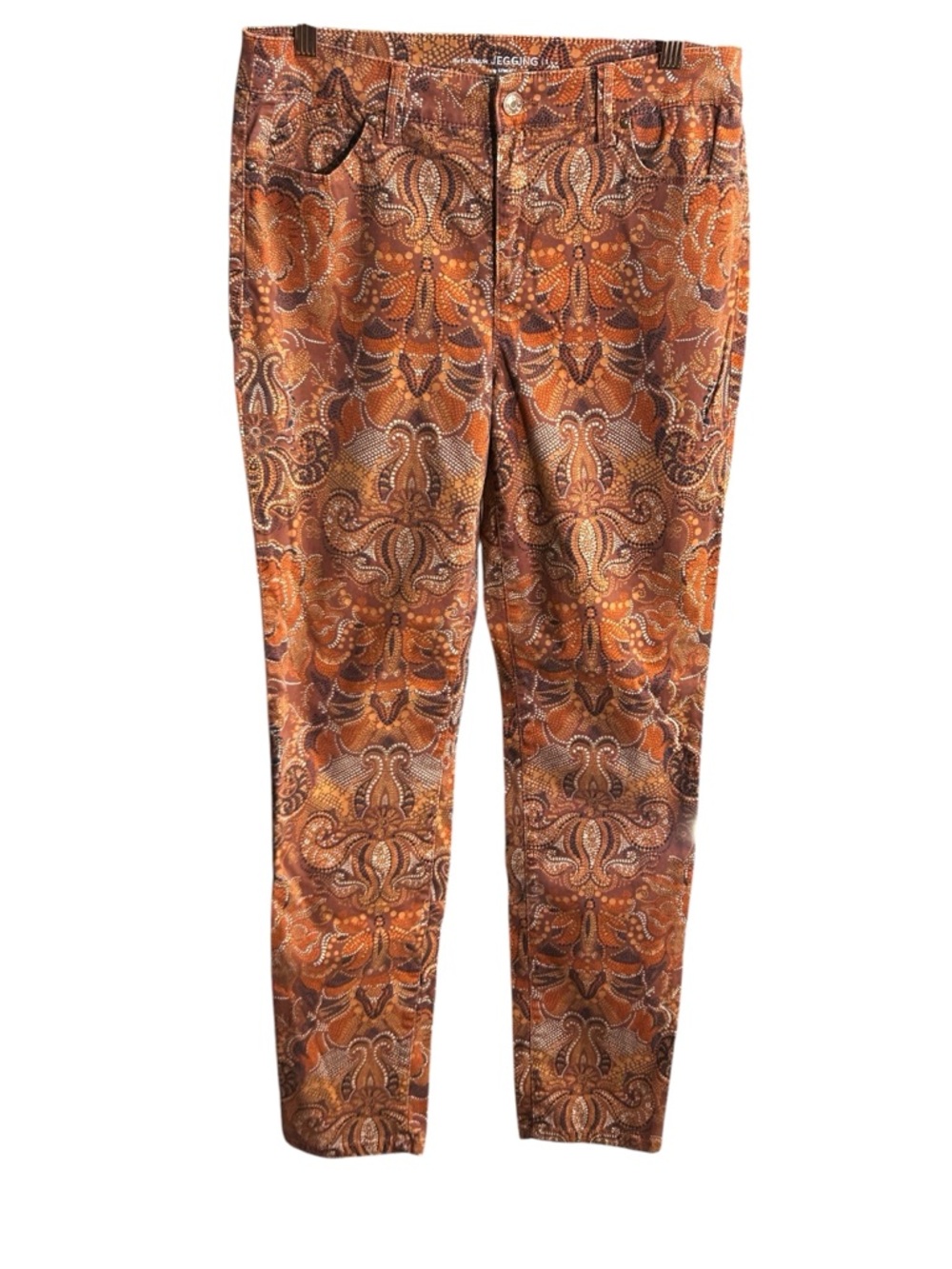 Thw Platinum Jegging by Chico’s Stretch Print Pants - Orange Paisley